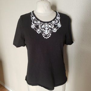 Alfred Dunner Neckline Beaded Basic Knit Top Small